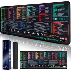 HURUC Excel Cheat Sheet Desk Pad XL Excel Mouse Pad with Shortcut Keys & Formulas | 31.5"x11.8" Waterproof Non-Slip Desk Mat, HD Print, Stitched Edges for Work & Gaming, 31.5L x 11.8W inches