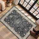 Black Washable 2x3 Entry Rug, Small Rugs for Entryway Kitchen Bathroom Door Mat Indoor Entrance, Non Slip Rubber Backing, Stain & Fade Resistant, Ashen Charcoal Floral Farmhouse Decor