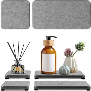 4PCS Water Absorbing Stone Tray, Stone Drying Tray for Bathroom Sink and Kitchen Counter, Fast Drying Diatomite Sink Coasters, Diatomaceous Coaster, Soap Dish Holders (Gray)