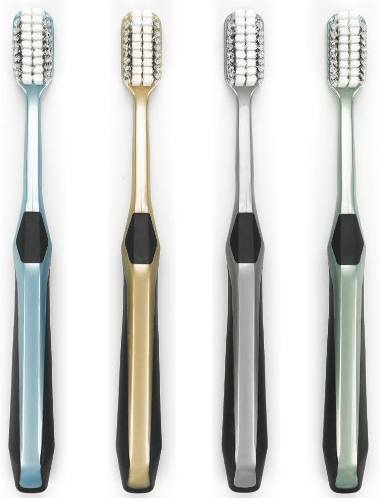 Firm Toothbrush for Adult, Manual Wider Head Tooth Brush with Tongue and Cheek Cleaner, Hard Bristles, 4 Count, More Efficient and Deeper Cleaning