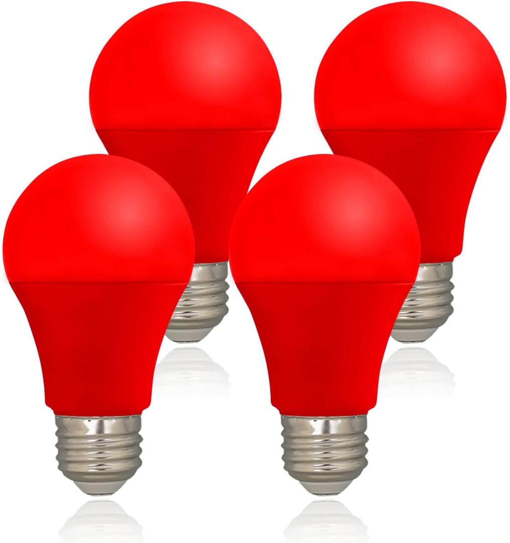 LED Red Color Light Bulb - A19 E26 Base Red Bulbs, 9W (60W Equivalent) Color Light Bulbs, LED Bulb Suitable for Outdoor, Indoor, Bedroom, Party Decoration, Porch, Christmas, 4 Pack