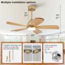 42 Inch Ceiling Fans with Lights and Remote, 5 Blades Wood Ceiling Fan with Light, Dimmable, Wall Switch, Reversible DC Motor, Modern Indoor Outdoor Ceiling Fans for Patios Bedroom (Gold)