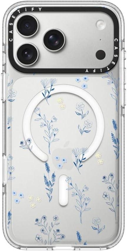 CASETiFY Clear iPhone 17 Pro  [Not Yellowing/Magsafe / Military Grade Drop Protection] - Small Blue Flowers - Clear
