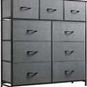 WLIVE 9-Drawer Dresser, Fabric Storage Tower for Bedroom, Hallway, Entryway, Closet, Tall Chest Organizer Unit with Fabric Bins, Steel Frame, Wood Top, Easy Pull Handle, Dark Grey