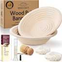 Non-Stick 9" Round Wood Pulp Banneton Bread Proofing Basket Set Of 2 With Aliquot Jar, Sourdough Banneton Basket Set, Bread Making Tool Brotform Sourdough Bread Baking Supplies