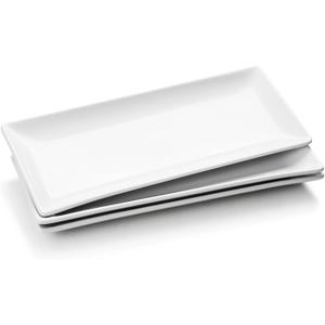 Ceramic Serving Platters Set of 3, White Rectangular Plates Set, 14 Inch / 35.3 cm Large Serving Trays, Porcelain Serving Dishes, Party Platters for Dessert, Buffet, Snack, Steak, Fruit  