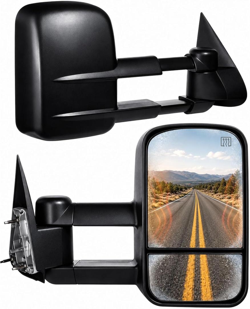Towing Mirrors, Fit 2007 2008 2009 2010 2011 2012 2013 2014 Chevy Silverado GMC Sierra 1500 2500HD 3500HD(2007 New Body Style ONLY) Power Adjusted Glass Heated Tow Mirror Side Mirror Black