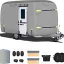 Fiberglass Travel Trailer Cover, Upgraded 8 Layers Top Fits 13-16 to 10 Feet Trailers, Waterproof Camper Cover, RV Cover with Extra Windproof Ropes, Adhesive Repair Patche