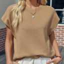 Saodimallsu Womens Cap Sleeve Sweater Top Summer Crew Neck Trendy Going Out Loose Knit Shirt (Beige, M)