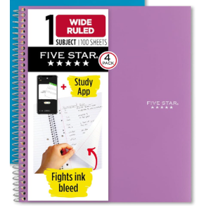 Five Star 10,5 In ×8 In Wide Ruled Notebook and Magnetic Notepad 100 Sheets 4 In×9.25 In Purple