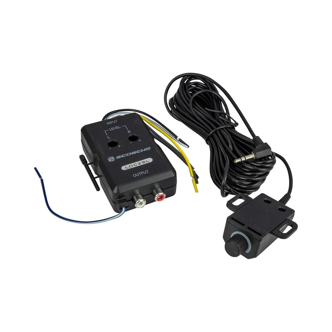 Scosche LOC2SL Line Output Converter with Remote Control Knob - 2CH High/Low RCA Converter Car Audio - Ideal for Subwoofer Amp - Line Level Converter for Car Stereo - Easy Installation - Quality Sound (Black)