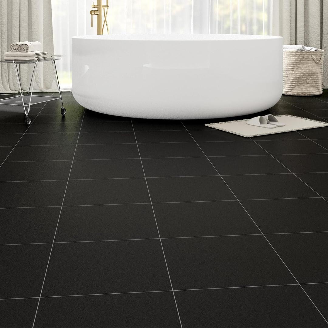Peel and Stick Floor Tile 20-Pack 20 Sq.Ft Matte Pattern Flooring, 12" x 12" Self Adhesive Vinyl Flooring DIY for Kitchen, Bathroom, Laundry, Pure Black