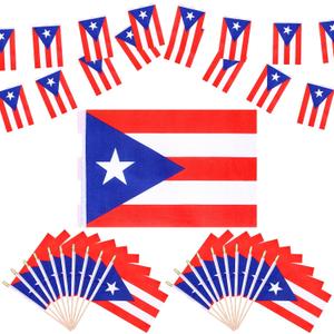 33Pcs Puerto Rico Party Decorations Set 1Pack 3x5Ft Puerto Rican National Flag 20 Puerto Rico Flag Banners 12 Mini Wooden Hand Held Flags Puerto Rican Patriotic Decor for Independence Day Memorial Day