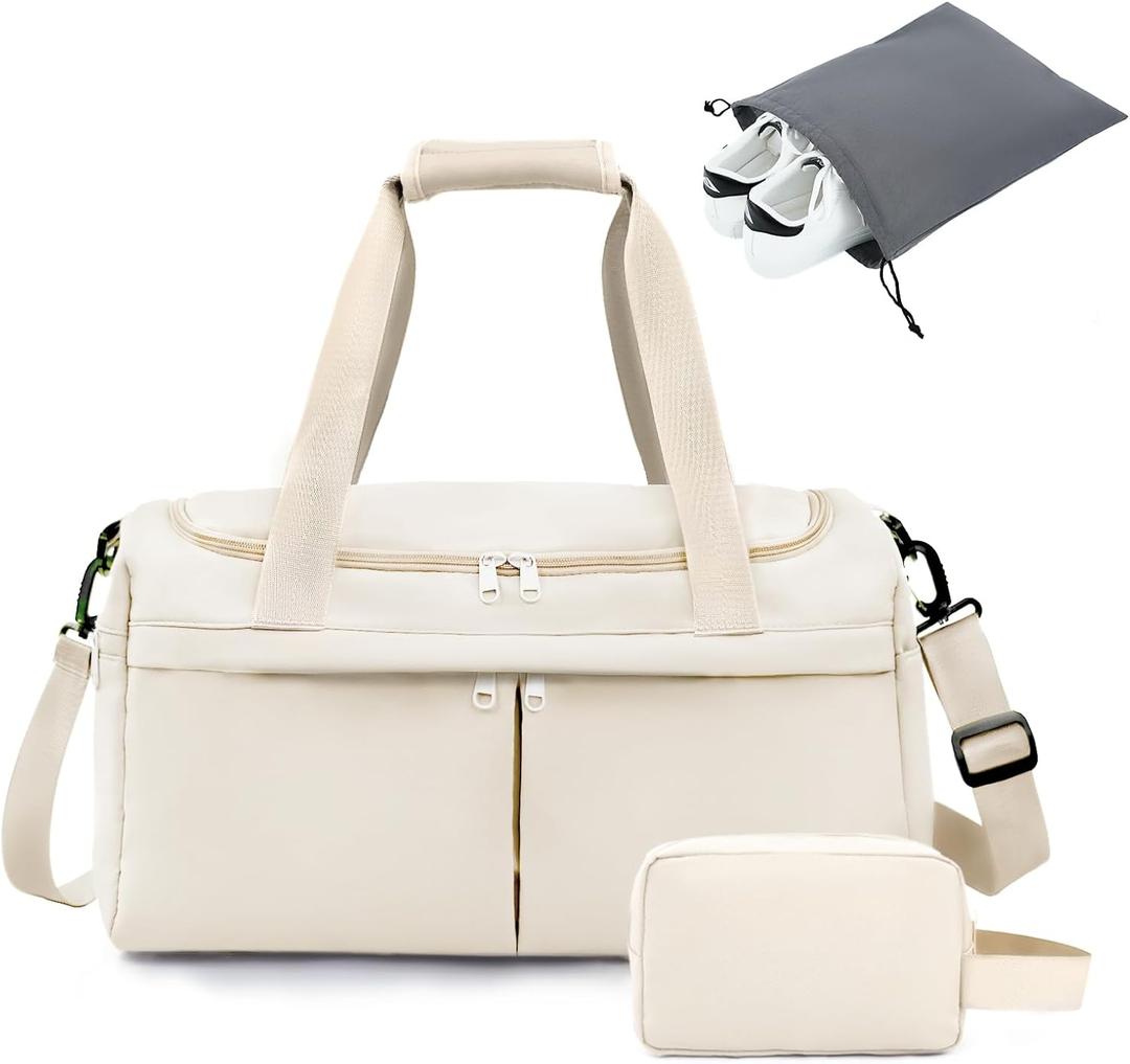 For Spirit Airlines Personal Item Bag 18X14X8 Carry On Travel Duffle Bags for Airplanes Women Men with Wet Pocket Weekender with Shoe and Toiletry Bags, Beige