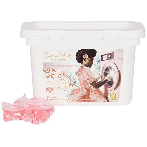 Gold n Pearls 4-in-1 Laundry Pods, Cherry Velvet Scent - Stain Remover, Fabric Softener, Fresh Scent & Deep Clean, 52 Count