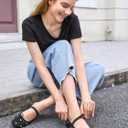 Coutgo Womens Mesh Ballet Flats Crystal Rhinestone Studded Comfortable Mary Jane Dress Shoes (Black)