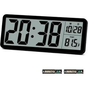 Digital LCD Wall Clock Easy to Set, 8.5 Inch LCD Screen with Time/Date/Temperature Display,Simple Digital Desk Clock with 12/24H for Bedroom Living Room Office Dcor (Black)