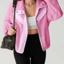 Fisoew Womens Fuzzy Fleece Cropped Jackets 2025 Fall Long Sleeve Zip Up Stand Collar Sherpa Jacket Winter Coats with Pockets (Pink)