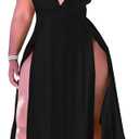 Ekaliy Women's Plus Size Sleeveless Deep V Neck Front Split Long Maxi Wrap Dress (XX-Large, Black)