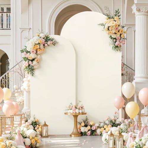 7.2FT 6FT Arch Backdrop Cover for Wedding, Set of 2 Stretchy Spandex Fitted Arch Stand Cover for Baby Shower, Birthday Party Decor, Chiara Backdrop Cover with Double-Sided Design(Ivory)