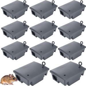 Qualirey 12 Packs Rat Bait Station Box Outdoor Rodent Rat Traps with Key Mouse Bait Station Indoor Mice Box for Outdoor Use Keeping Pets and Children Safe (Grey) (Gray)