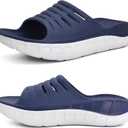 KuaiLu Mens Recovery Sandals Orthotic Arch Support Open Toe Sport Slides Thick Cushion Orthopedic Plantar Fasciitis Slip On Wide Width Summer Pool Beach Waterproof (10, Blue White)