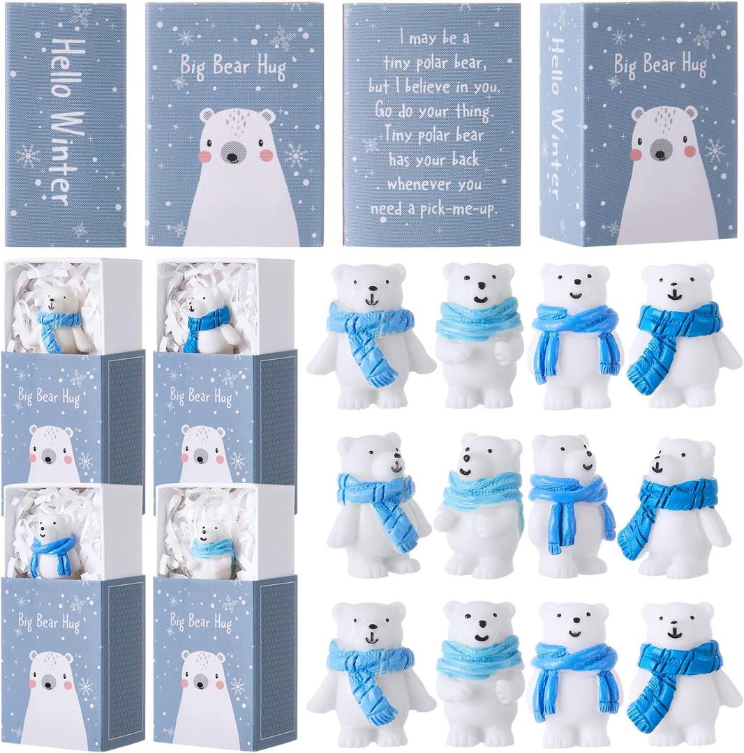 HyDren 24 Sets Mini Resin Bears Winter Appreciation Gifts Mini Polar Figurines with Container Micro Landscape Ornament Thank You Gifts for Employees Friends Bulk Team Valentines Funny Gift