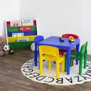 Humble Crew Kids Plastic Table and Chair Set, Toddler Activity Table with 4 Chairs, Lightweight Easy-Clean Kids Desk for Play, Snacks-Crafts, Indoor Outdoor Playroom Furniture, Blue/Primary