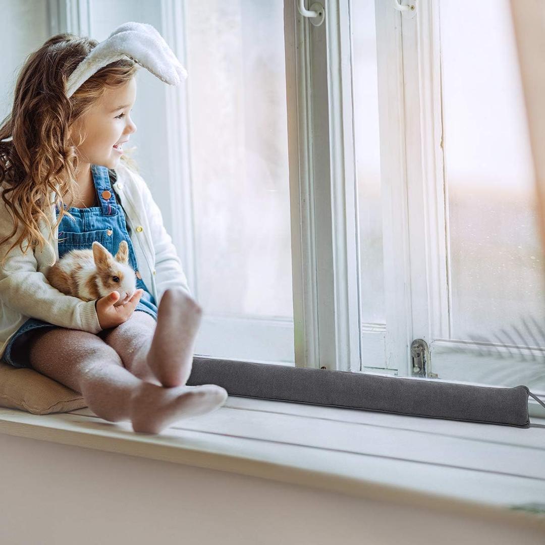 32 Inch Weighted Door Draft Stopper - Under Door Snake Pillow, Blocks Cold Air/Wind/Noise, Heavy Duty Soundproof Bottom Filler (Covers Gaps Up to 3"), Winter Patio Sliding Window Seal, Grey