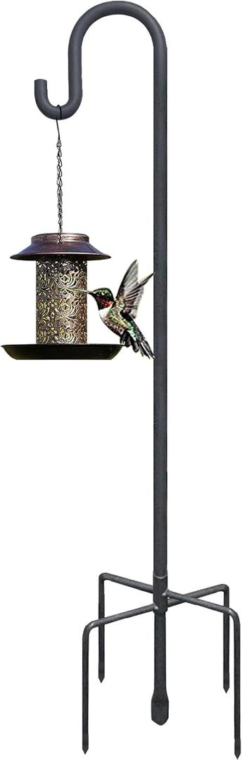 Highpro Shepherds Hooks for Outdoor 47 Inch Bird Feeder Pole Squirrel Proof Hummingbird Feeder Stand Heavy Duty with 5 Prong Base for Hanging Bird Feeder, Plant Baskets, Solar Light Lanterns (Black)