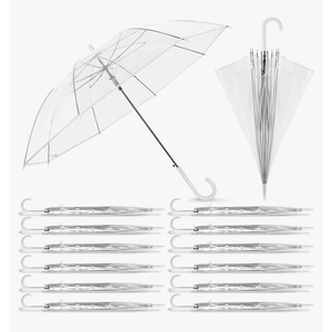 14 Pack Clear Wedding Umbrellas Bulk Transparent Auto Open Stick Umbrellas Windproof Waterproof Large Canopy Umbrella with White J Hook Handle for Wedding Bride Groom Photography Golf Outdoor