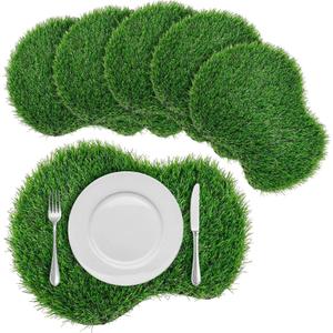 6 Pcs Golf Artificial Grass Mat Placemats Green Fake Grass Tiles Table Centerpieces Placemats Sport Theme Party Decorations for Wedding Baby Shower Golf Lovers