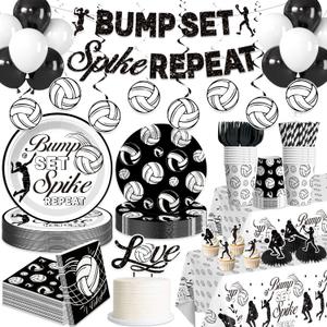 205pcs Volleyball Party Decorations-Serves 25, All-in-one Volleyball Birthday Decorations Girl With 300gsm Plate, Cake Topper, Tablecloth, Centerpiece, Banner, Balloon