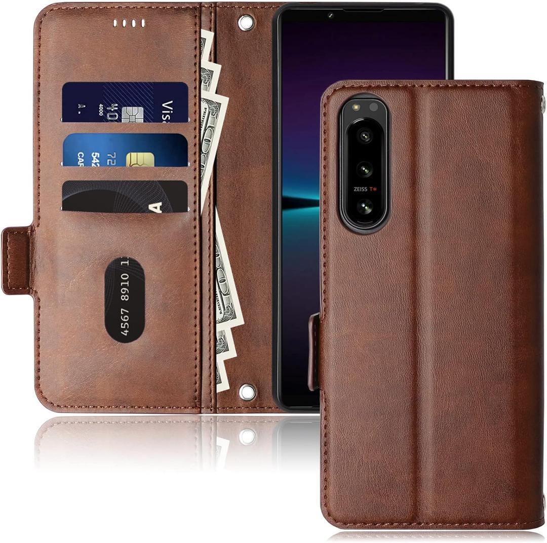 Xperia 5 IV Folio case flip Cases PU Leather Wallet Phone Cover (Xperia 5 IV Brown)