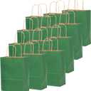 Qiqee 100PCS Gift Bag with Handles Bulk Kraft Deep Green Paper Bags Multiple Uses (8.3"x3"x6"inch Small Size)