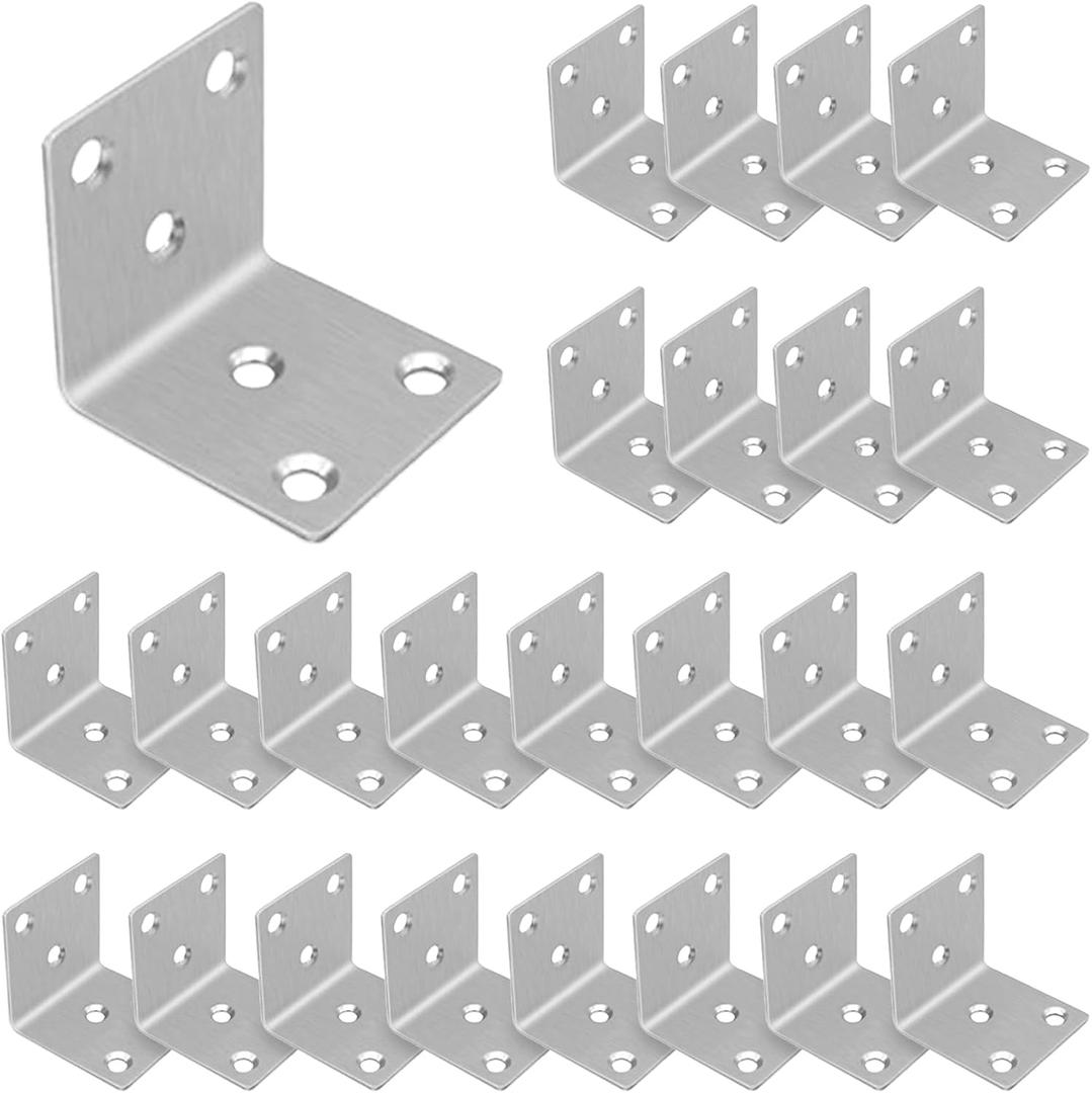 40PCS 1.5'' Metal Angle Brackets,304 Stainless Steel Heavy Duty Angle Bracket with Slot, 90 L Brackets for Wood, Corner Shelf Brackets for Furniture, Book Shelf(Silver,1.5X1.5X0.08IN)