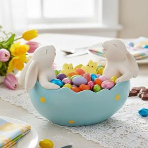 Braxio Easter Bunny Decorations Candy Dish - Resin Collectible Figurine Bunny Bowl for Spring Home Decor, Table Centerpiece & Holiday Candy Serving Bowl 5.2 x 3 x 3.4 Inch