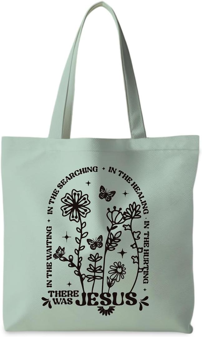Boho Floral Christian Tote Bag, Jesus Bible Scripture Canvas Bags for Women, Religious Reusable Grocery Bags