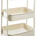 AGTEK Makeup Cart, Movable Rolling Organizer Cart,3 Tier Metal Utility Cart, Beige