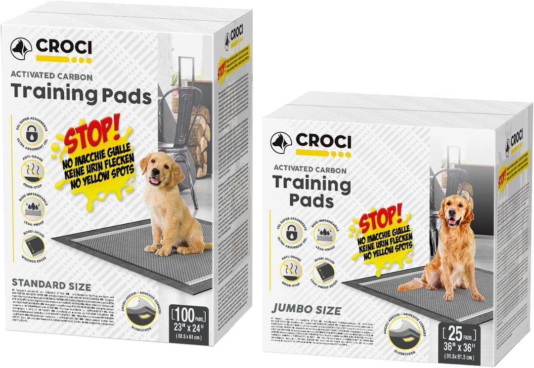 CROCI Charcoal Puppy Pads 23x24in 100 Counts, 36x36in 25 Counts