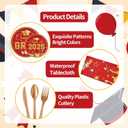 172 Pcs Graduation Class of 2025 Table Party Supplies Set, Congrats Grad Disposable Dinnerware with Paper Plates, Cups, Napkins, Forks, Spoons, Tablecloths, and Banner for Graduation Party (Red)