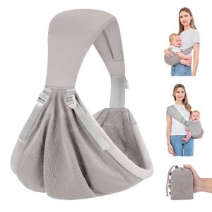 Baby Sling Carrier Newborn to Toddler, Upgraded Adjustable One-Shoulder Lightweight Portable Carrier with Breathable Fabric & Ergonomic Support for 6-40 Lbs, One Size Fits All (Grey)