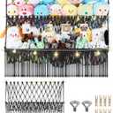 2 Tier Stuffed Animal Storage Shelf Net, 35x30'' Large Plushie Net w/ 2.4/1'' Dense Mesh for Mini Medium Stuffy Teddy, Black Boho Macrame Toy Holder Display w/ Lights&Clips for Nursery Kid Girl Boy, Large-2 Tier-35'' Width