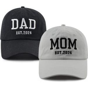 GzacDeope 2PCS Dad and Mom EST 2026 Hats for Men Women, Funny Adjustable Cotton Embroidered New Parents Gifts Baseball Cap