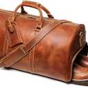 Leathfocus Leather Travel Duffel Bag, Mens Classic Gift Leather Weekend Bag Overnight Full Grain Retro Sport Gym Carry on Luggage YKK Zipper (Brown)