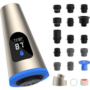 Hibbent Pull Down Kitchen Faucet Head Replacement, 4 Function LED Temperature Display Sink Spray Nozzle with 15 Adapters, Compatible with Moen, American Standard, Delta, Kohler Faucets, Brushed Nickel