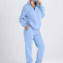 AUTOMET Women's Sweatsuits 2 Piece Outfits Lounge Sets Long Sleeve Half Zip Pullover and Baggy Sweatpants with Pockets LightBlue, L
