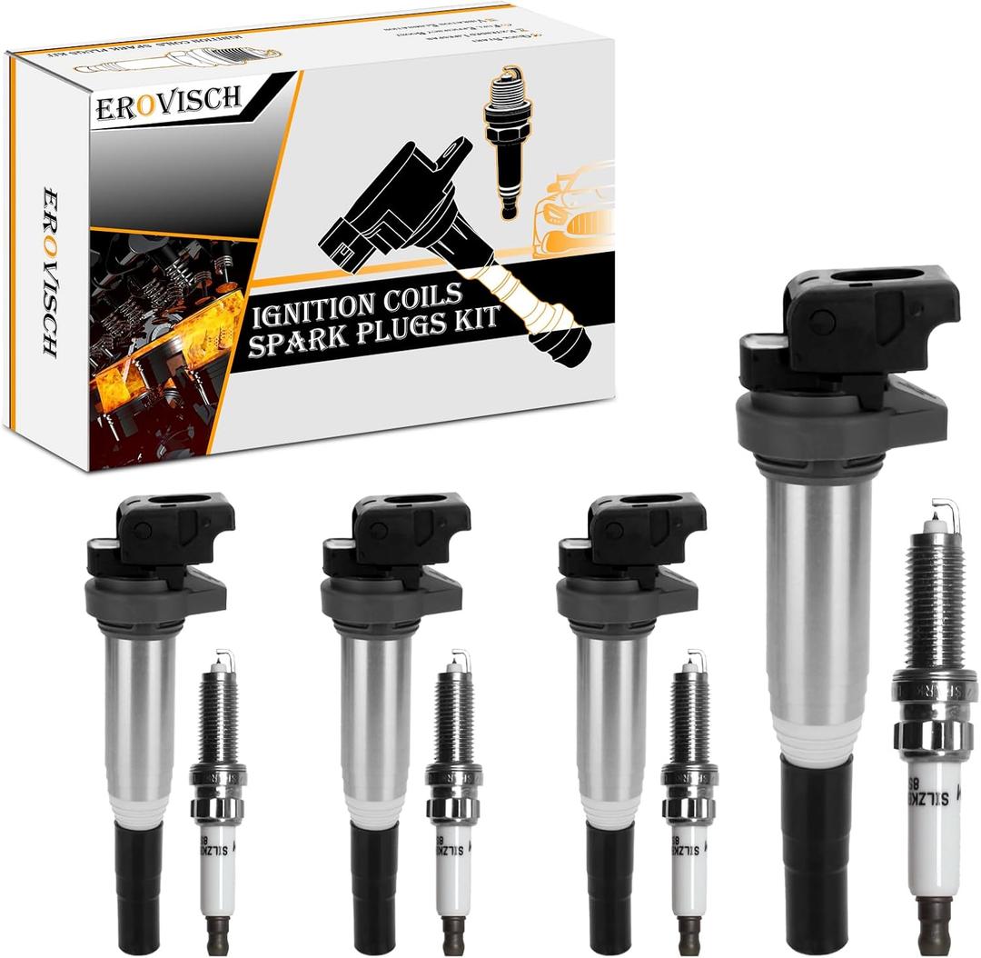Pack 4 UF667 Ignition Coil & Spark Plug - Compatible with BMW 228i 320i 328i 428i 528i X1 X3 X4 X5 Z4 xDrive GT Gran Coupe GC - 2.0L - Replaces # 65830571 150480053
