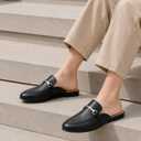 KIDMI Women's Buckle Mules Comfortable Dressy Flats Business Casual Loafers Slip On, Backless (Black) 42