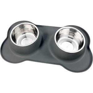 AsFrost Dog Food Bowls Stainless Steel Dog Food & Water Bowl Set with No Spill No Slip Silicone Mat, Dog Dishes for Small Medium Size Dogs Pet Cat Puppy Food Feeding Bowls, Grey, 24oz, 3 Cup